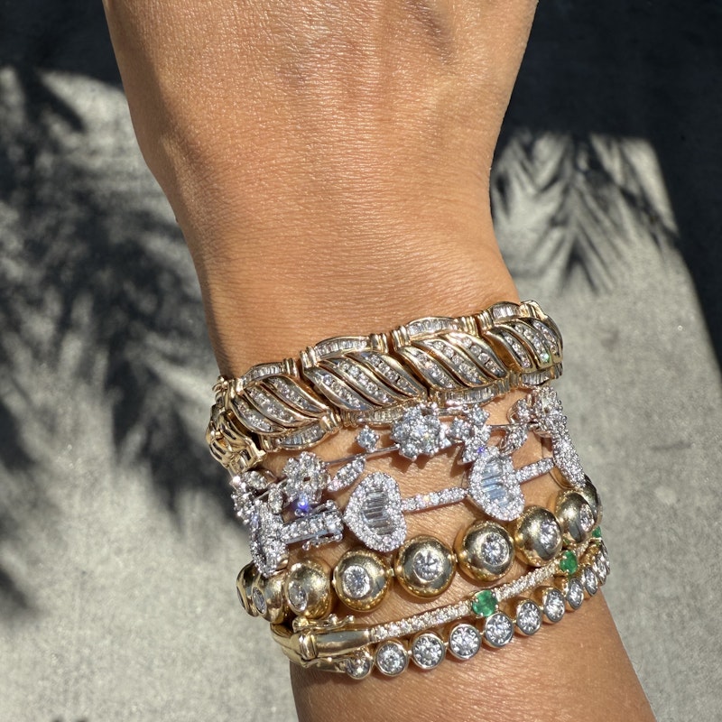 Vintage 14k Yellow Gold Interwoven Diamond Link Bracelet