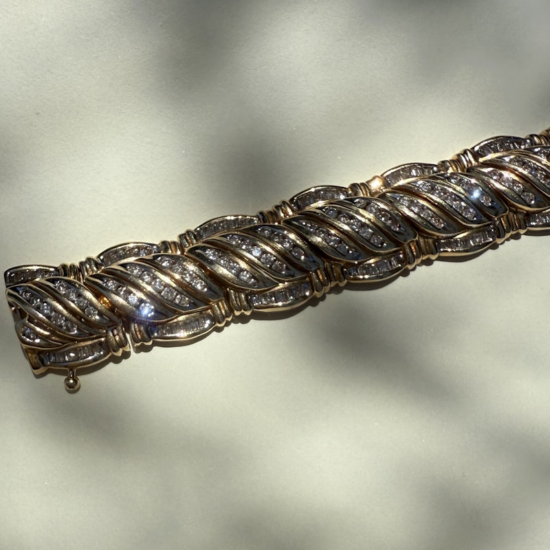 Vintage 14k Yellow Gold Interwoven Diamond Link Bracelet