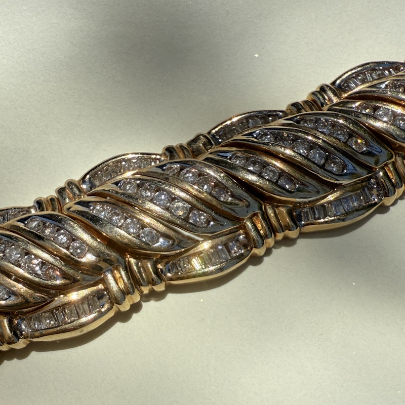 Vintage 14k Yellow Gold Interwoven Diamond Link Bracelet