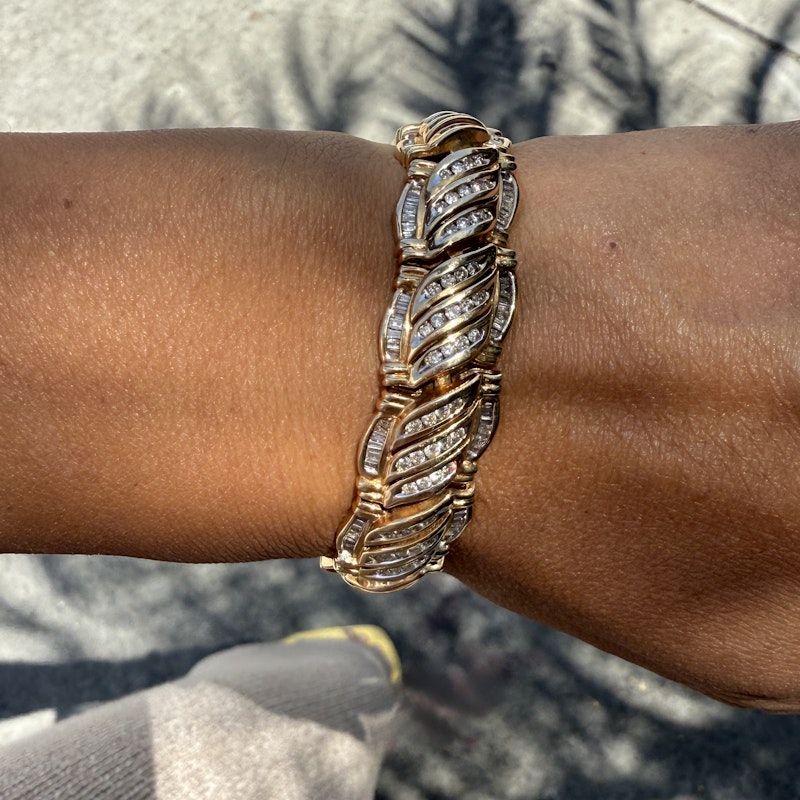 Vintage 14k Yellow Gold Interwoven Diamond Link Bracelet