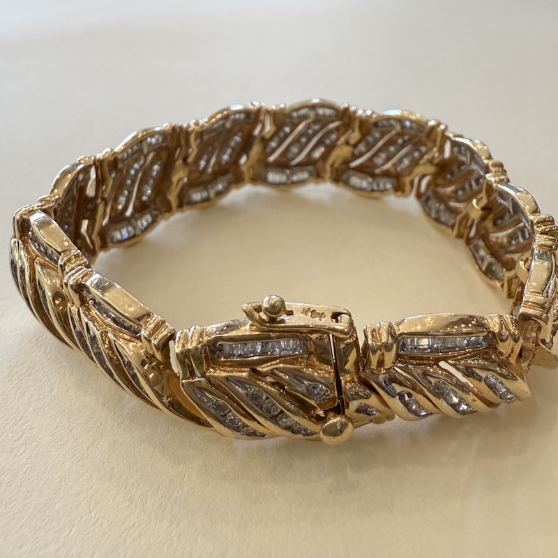 Vintage 14k Yellow Gold Interwoven Diamond Link Bracelet