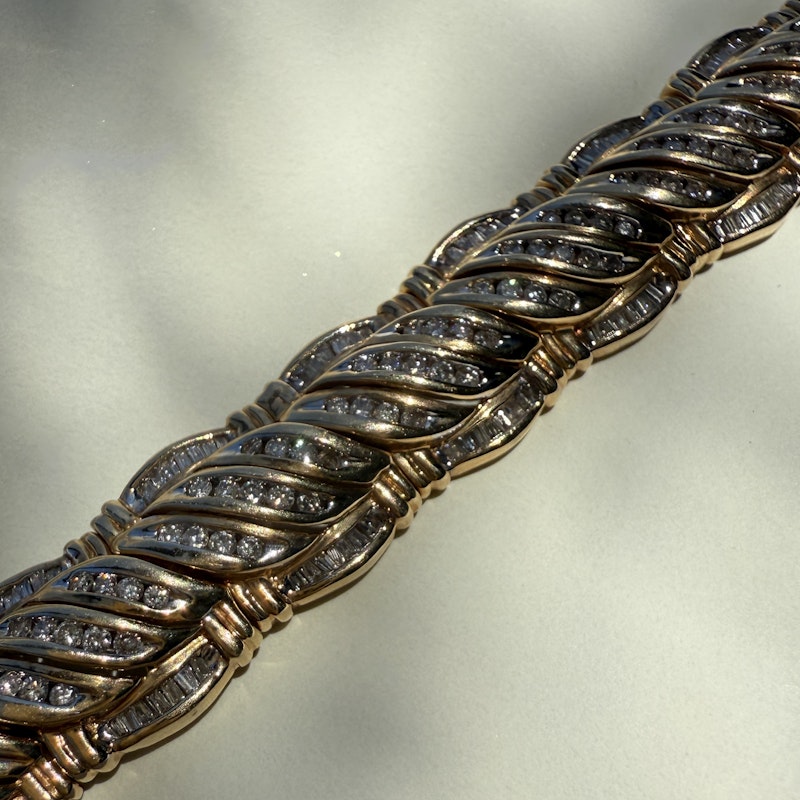 Vintage 14k Yellow Gold Interwoven Diamond Link Bracelet