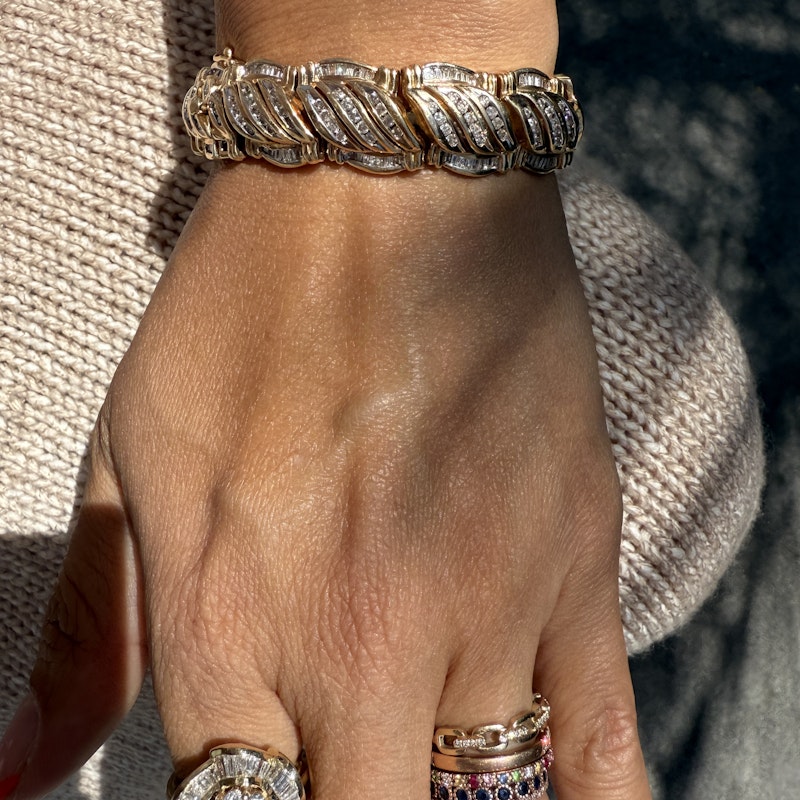 Vintage 14k Yellow Gold Interwoven Diamond Link Bracelet