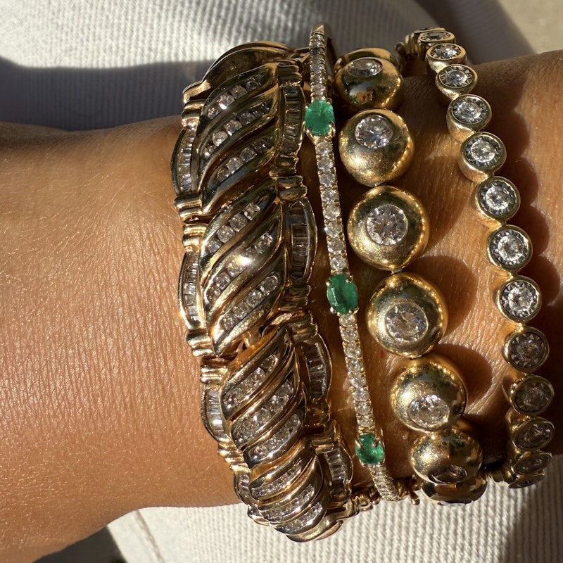Vintage 14k Yellow Gold Interwoven Diamond Link Bracelet