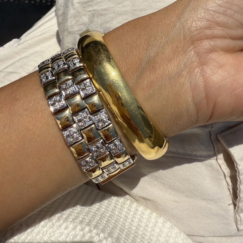Vintage 18k Ruby & Diamond Floral Bangle Bracelet