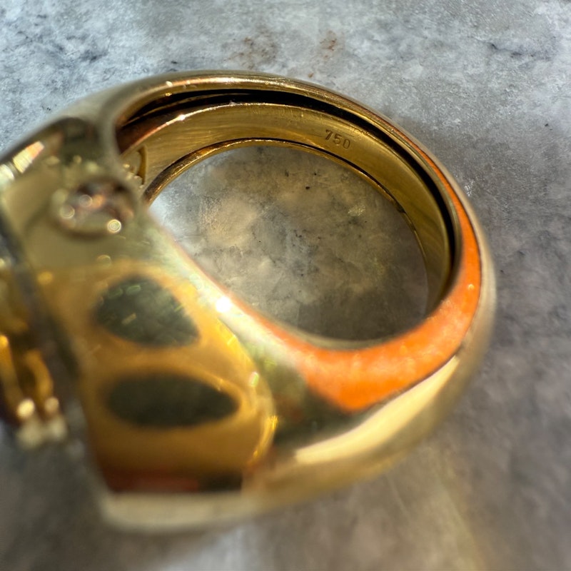 Vintage 18k Yellow Gold Halo Ruby & Diamond Signet Ring