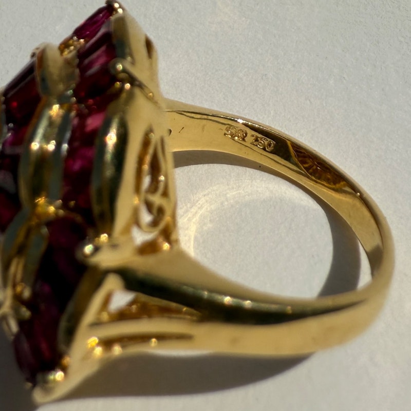 Vintage 14k Yellow Gold Ruby & Diamond Cluster Cocktail Ring