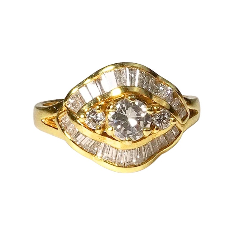 Vintage 14k Yellow Gold Diamond Wave Ribbon Ring
