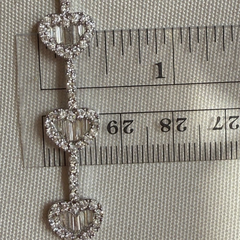 14k White Gold Diamond Heart Tennis Bracelet with Baguette & Round Diamonds