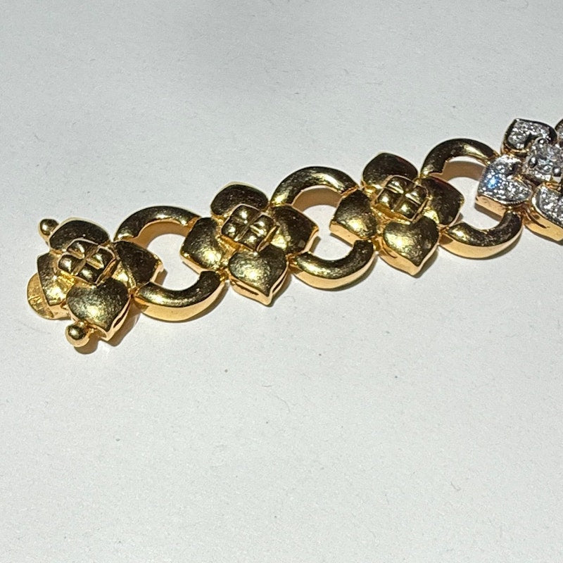 Vintage 18k Yellow Gold Diamond Floral & Oval Link Bracelet