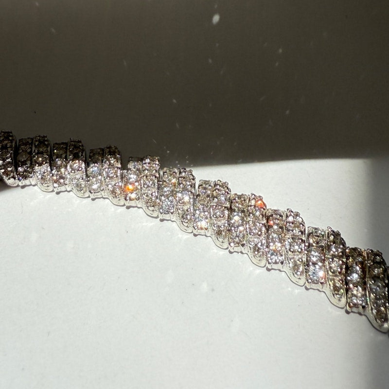 14k White Gold Round Diamond Spiral Link Tennis Bracelet
