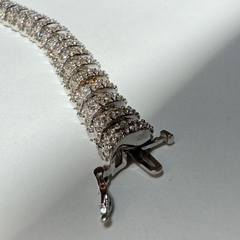 14k White Gold Round Diamond Spiral Link Tennis Bracelet