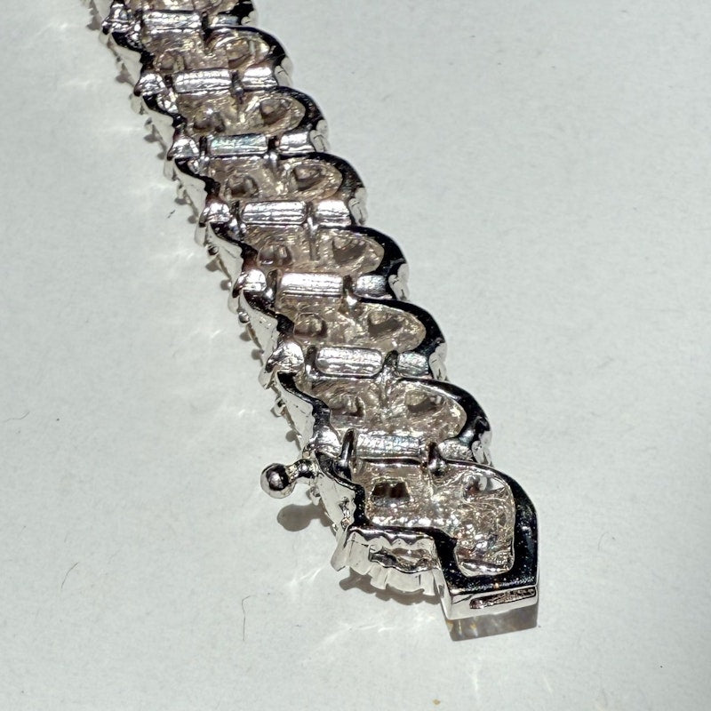14k White Gold Round Diamond Spiral Link Tennis Bracelet