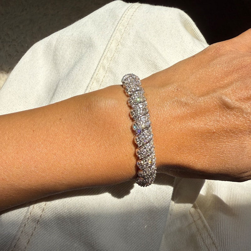 14k White Gold Round Diamond Spiral Link Tennis Bracelet