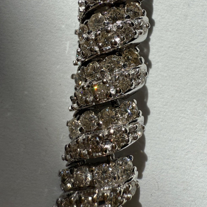 14k White Gold Round Diamond Spiral Link Tennis Bracelet