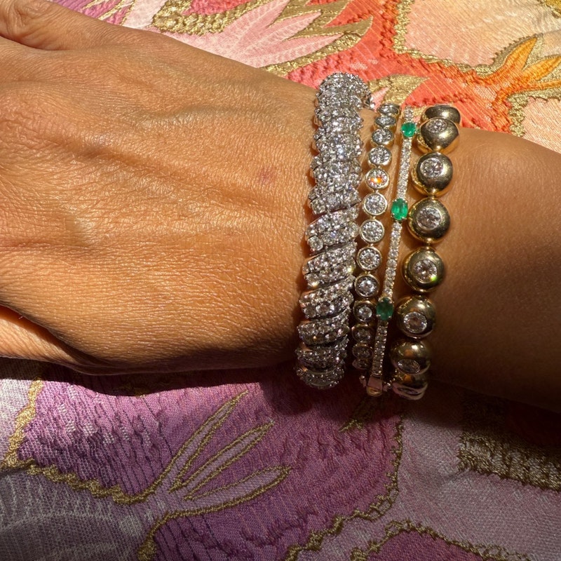 14k White Gold Round Diamond Spiral Link Tennis Bracelet