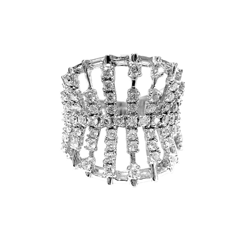 14k White Gold Diamond Cage Statement Ring