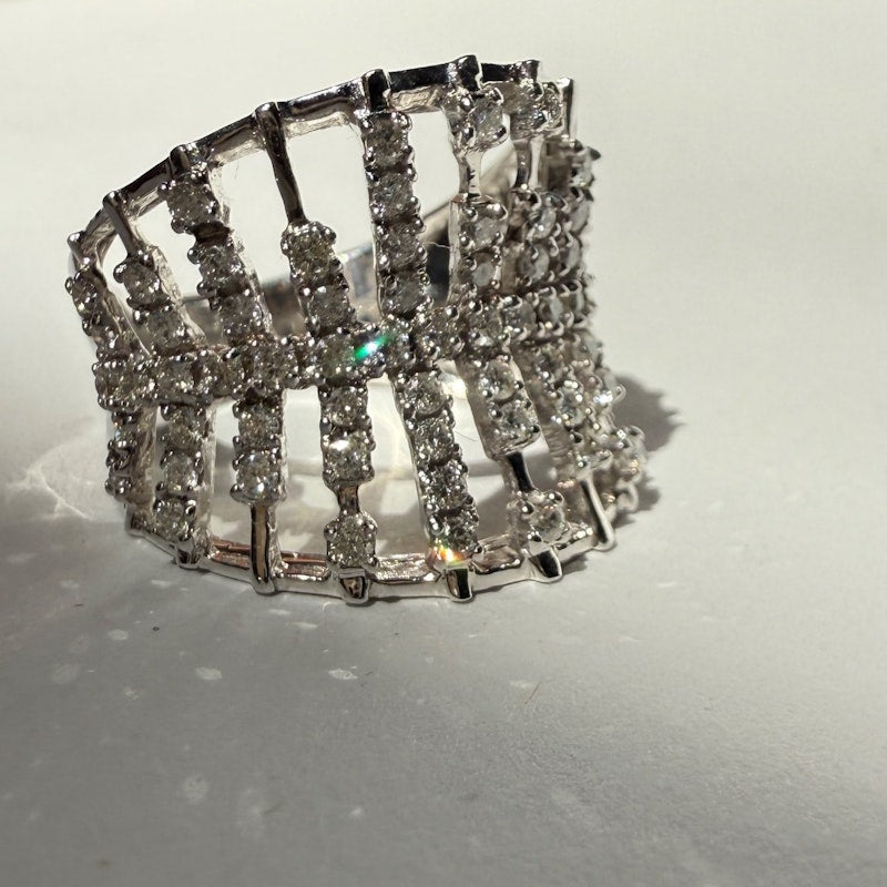 14k White Gold Diamond Cage Statement Ring
