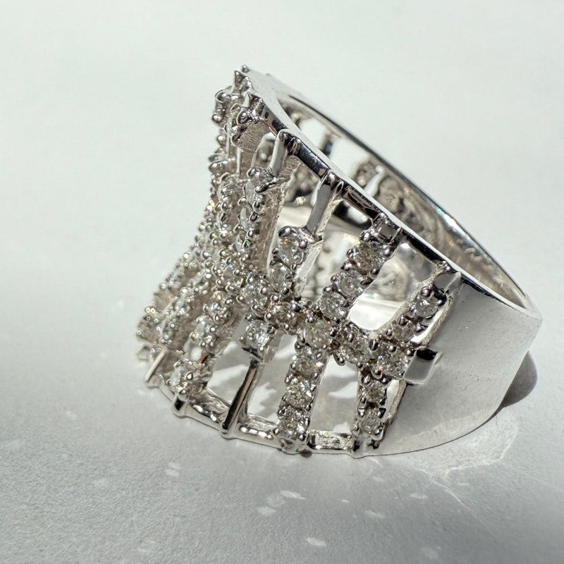 14k White Gold Diamond Cage Statement Ring