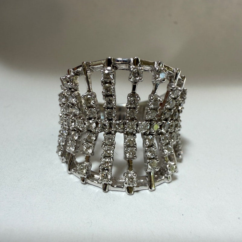 14k White Gold Diamond Cage Statement Ring