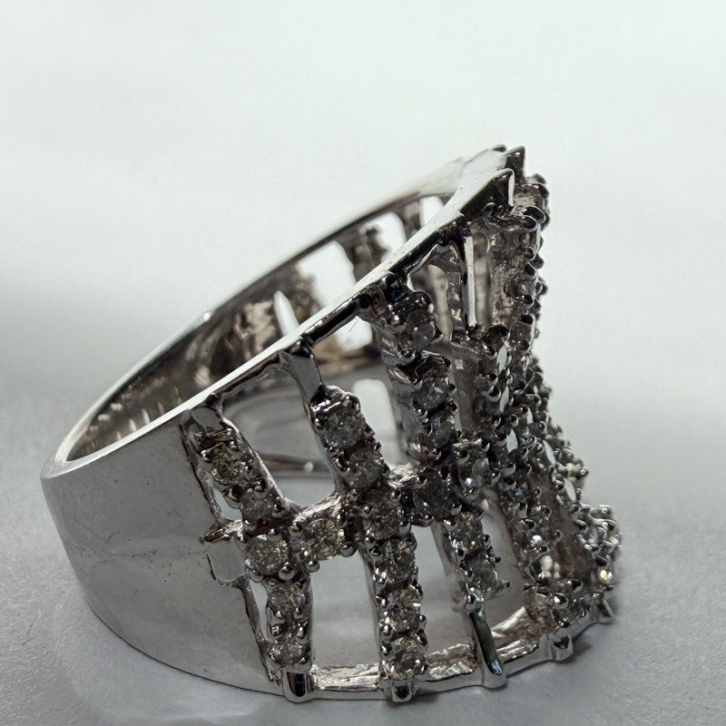 14k White Gold Diamond Cage Statement Ring