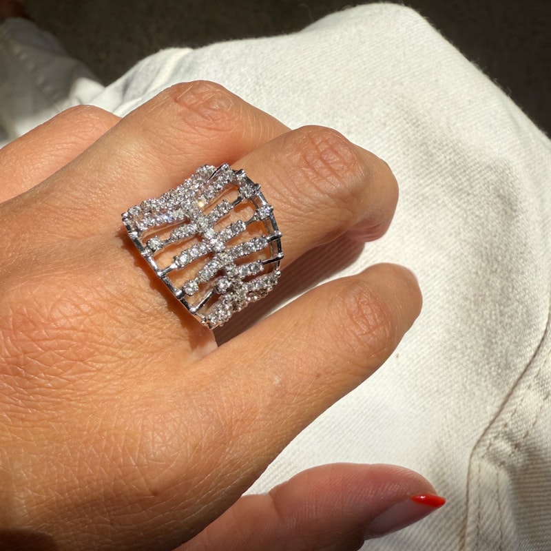 14k White Gold Diamond Cage Statement Ring