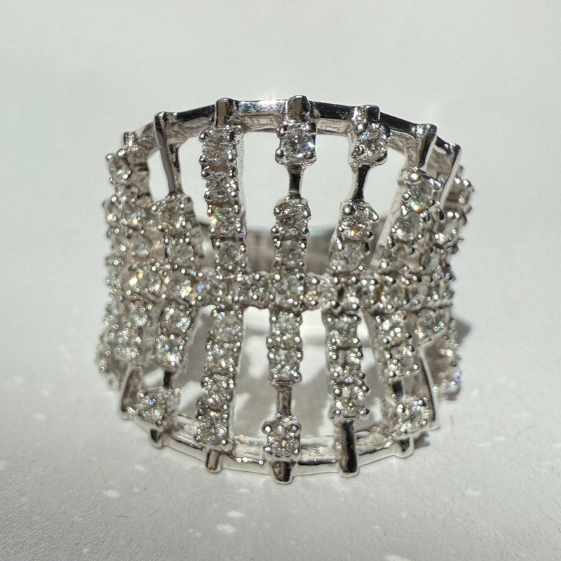 14k White Gold Diamond Cage Statement Ring