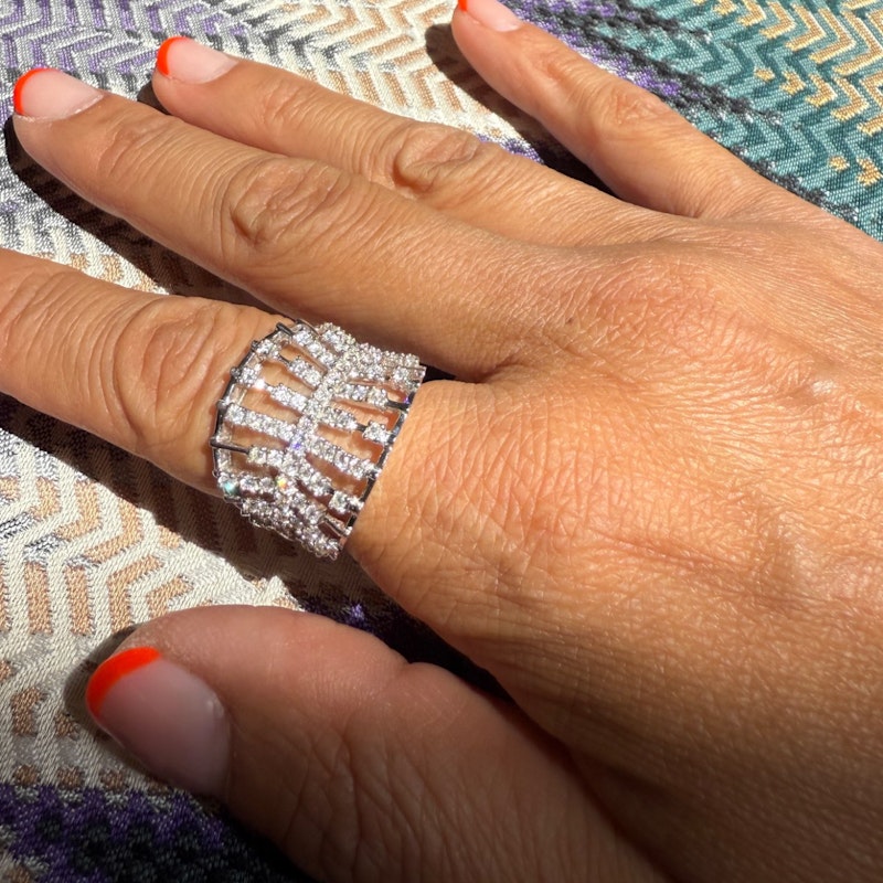 14k White Gold Diamond Cage Statement Ring