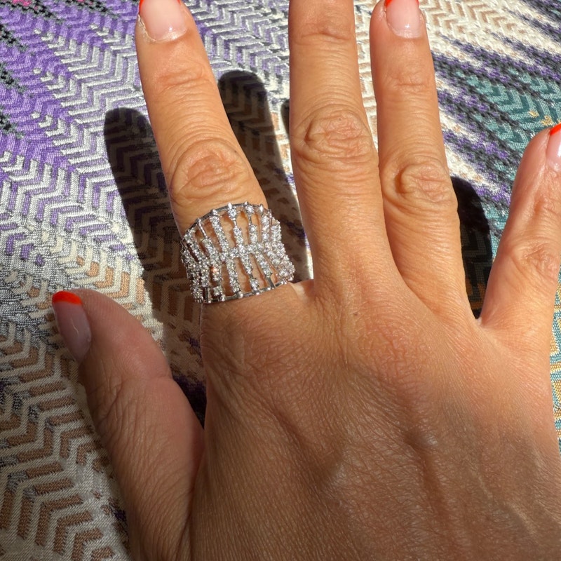 14k White Gold Diamond Cage Statement Ring