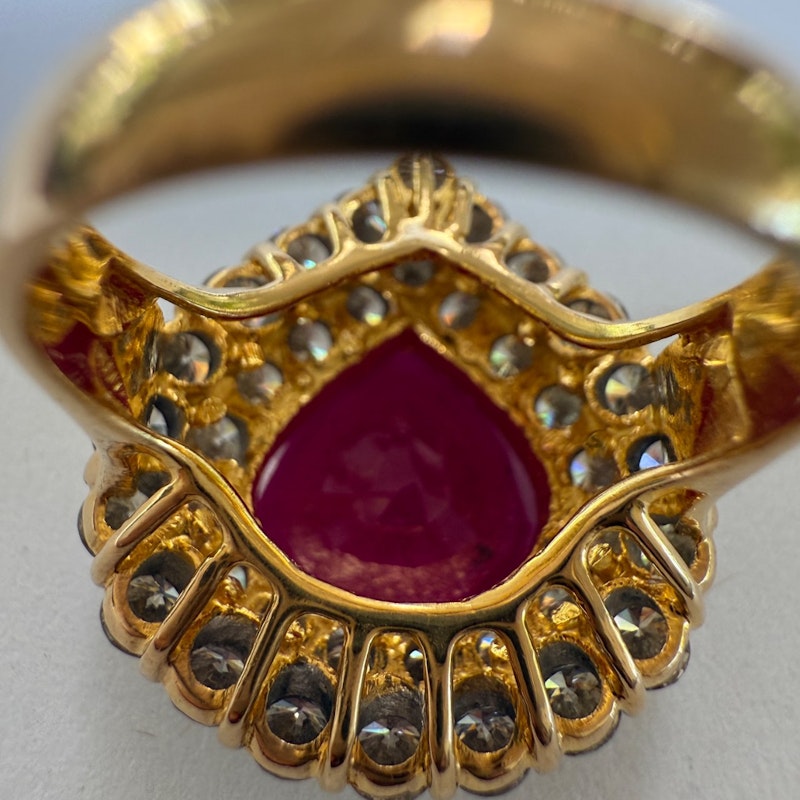 14k Yellow Gold Pear-Shaped Ruby & Diamond Halo Ring
