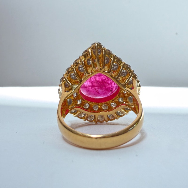14k Yellow Gold Pear-Shaped Ruby & Diamond Halo Ring