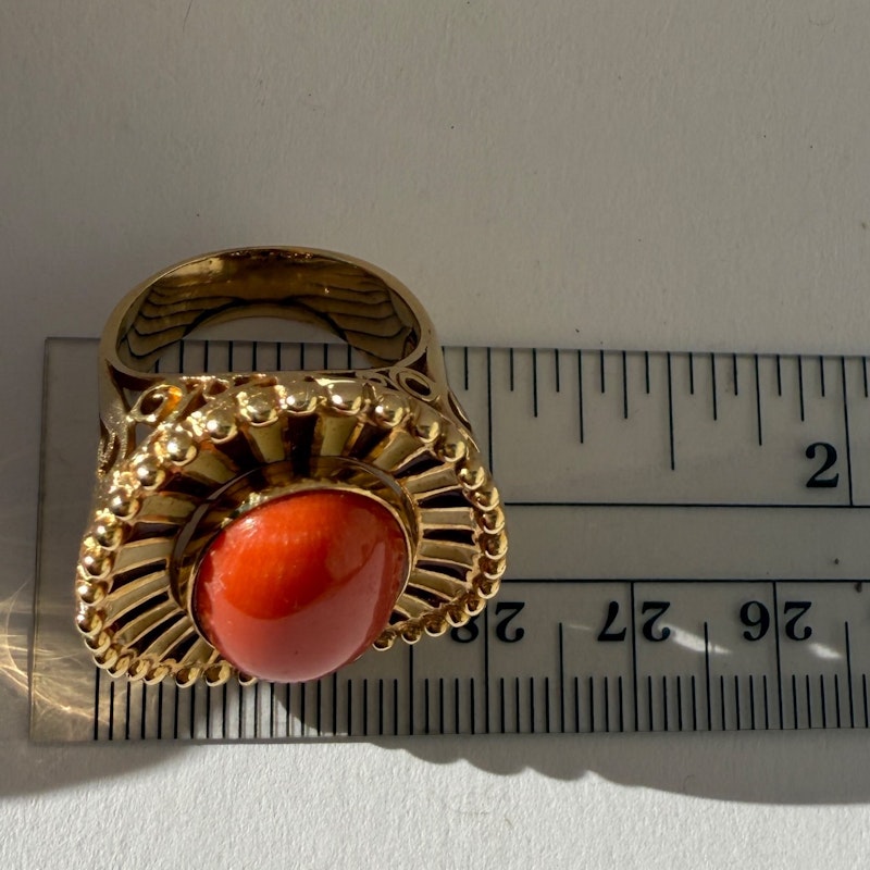14k Italian Yellow Gold Pink Coral Enamel Ring