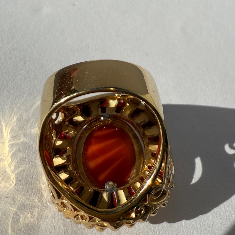 14k Italian Yellow Gold Pink Coral Enamel Ring