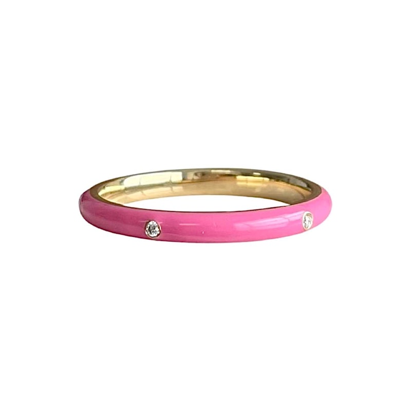 14k Yellow Gold Fuchsia Enamel and Diamond Ring (1 of 2)