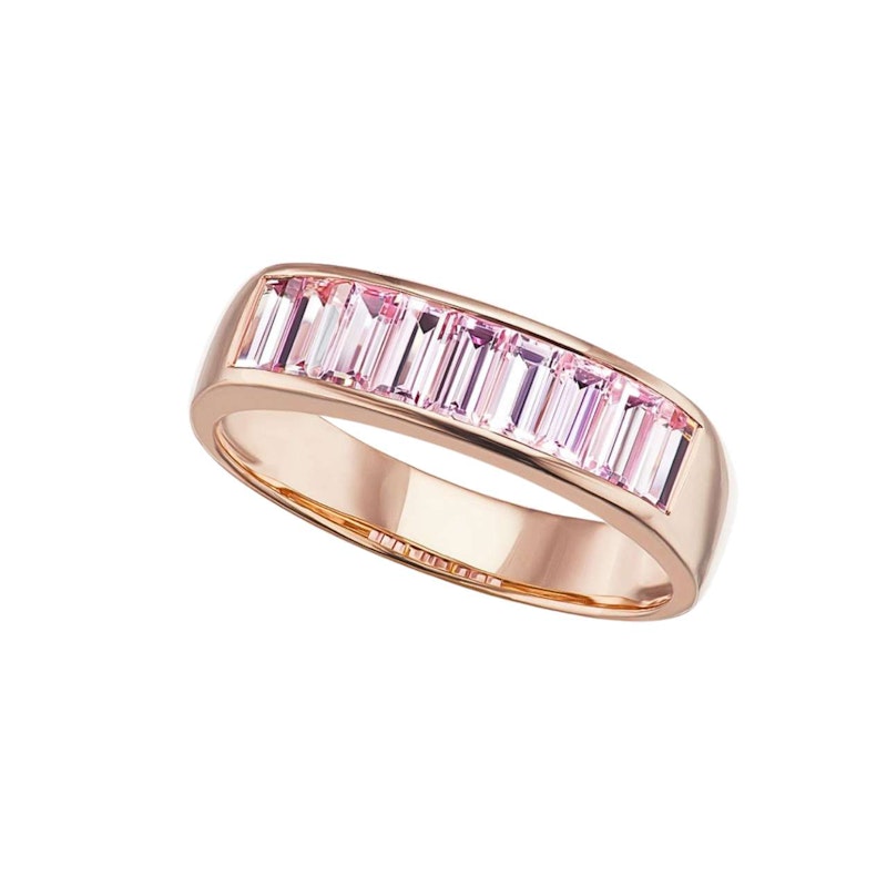 Jane Taylor 14k Rose Gold Pink Baguette Tourmaline Square Ring