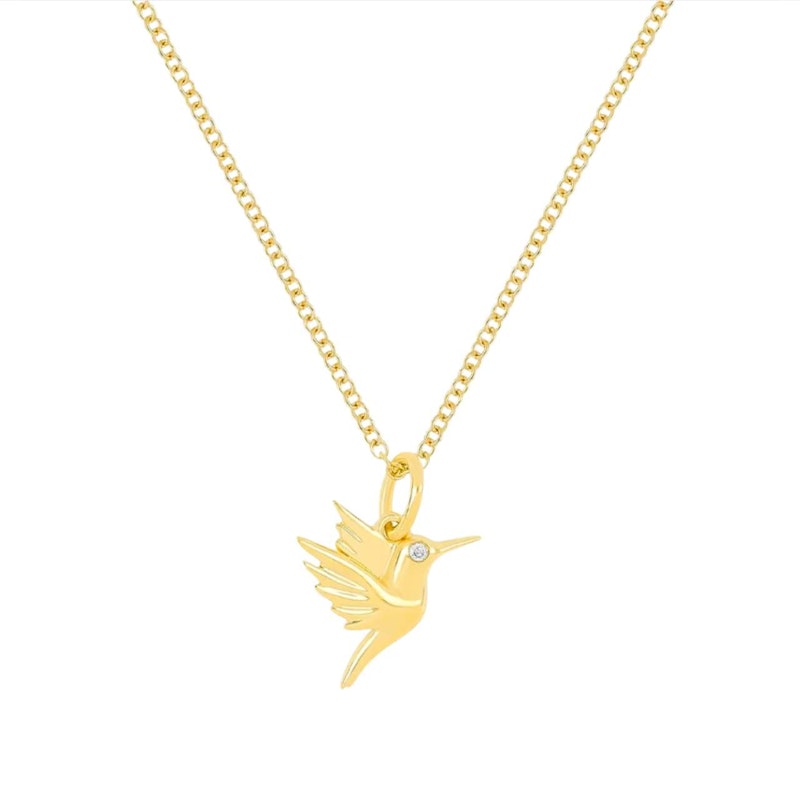 EF Collection 14k Yellow Gold Hummingbird Necklace