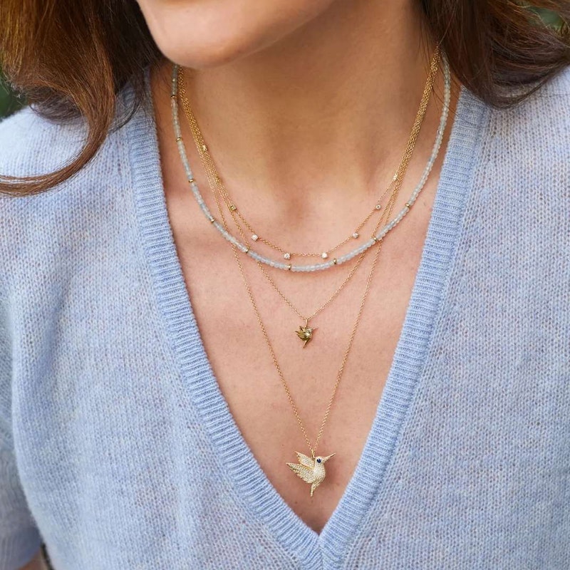 EF Collection 14k Yellow Gold Hummingbird Necklace