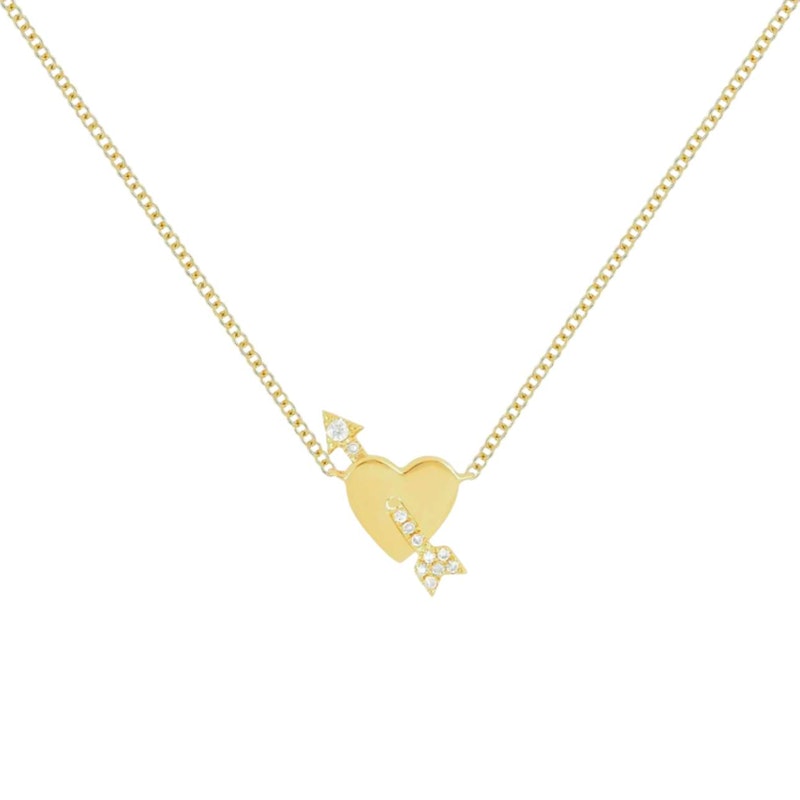 EF Collection 14k Yellow Gold Heart & Diamond Arrow Necklace