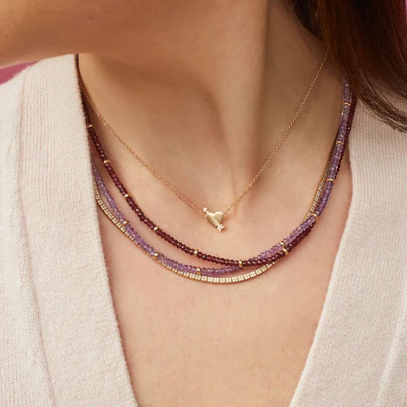 EF Collection 14k Yellow Gold Heart & Diamond Arrow Necklace