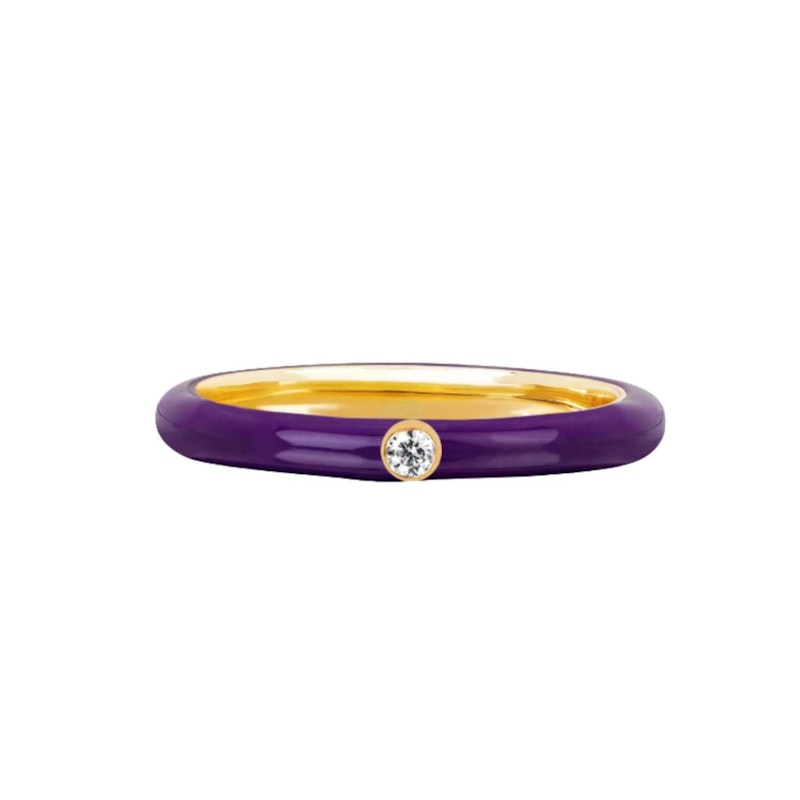 EF Collection 14k Yellow Gold Jumbo Single Diamond Ultra Violet Enamel Ring