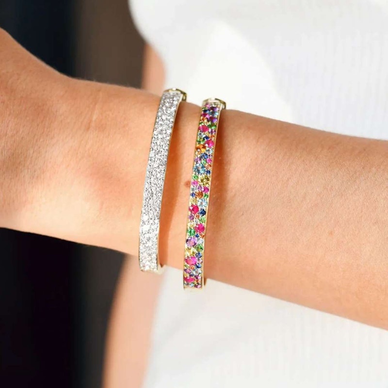 Eriness Rainbow Sapphire Multi Cluster Bangle Bracelet