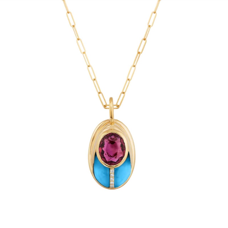 Mason and Books Pink Tourmaline & Turquoise Small Lovebug Pendant