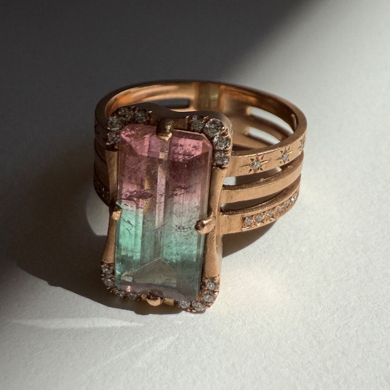 Sirciam Watermelon Tourmaline & Diamond Angelio Ring
