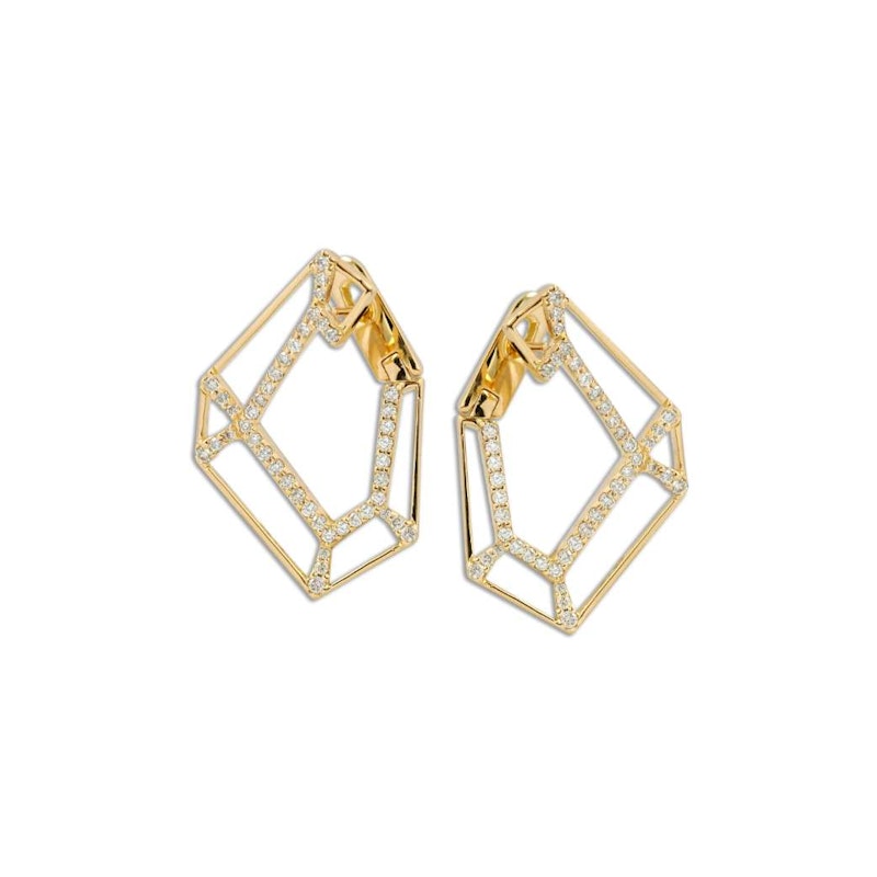 Kavant & Sharart 18k Yellow Gold Origami Link no. 5 Skeleton Diamond Earrings