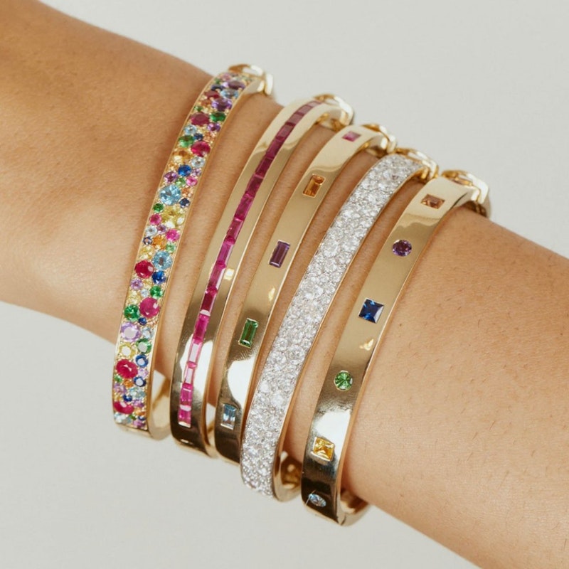 Eriness Rainbow Sapphire Multi Cluster Bangle Bracelet