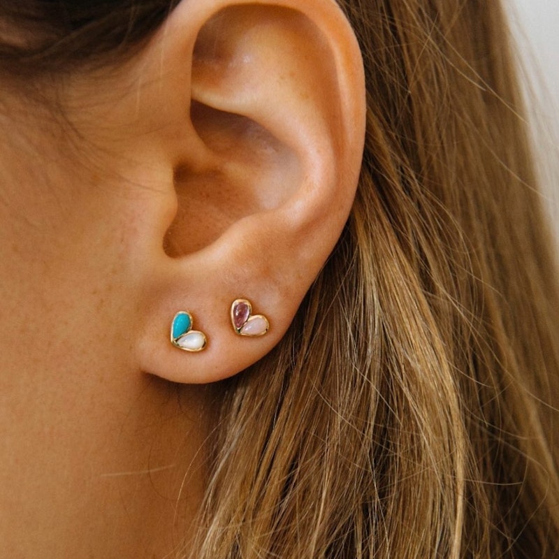 Gemella Turquoise & Mother of Pearl Sweetheart Stud Earrings