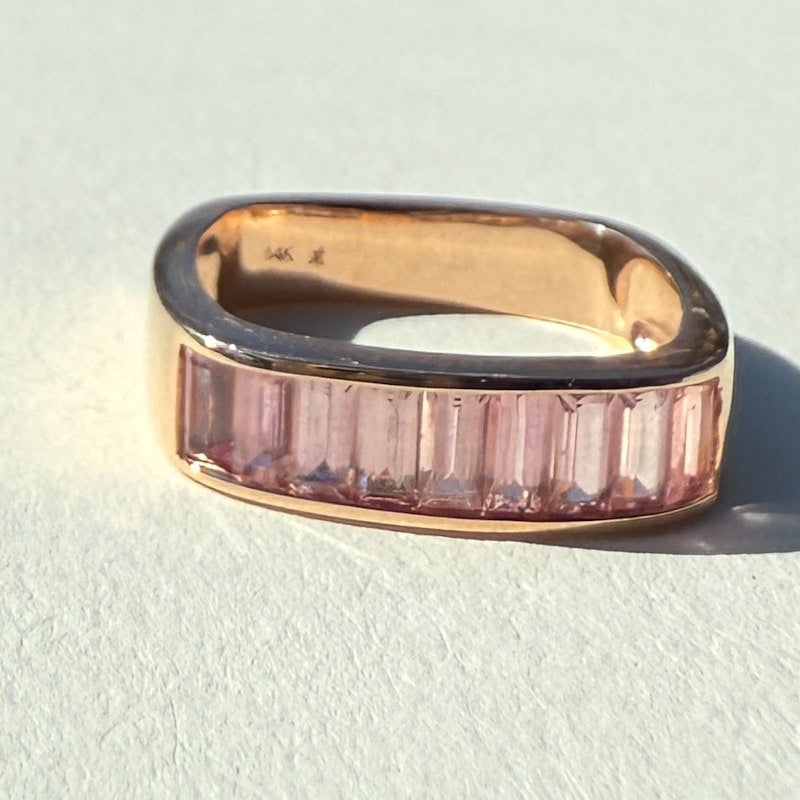 Jane Taylor 14k Rose Gold Pink Baguette Tourmaline Square Ring