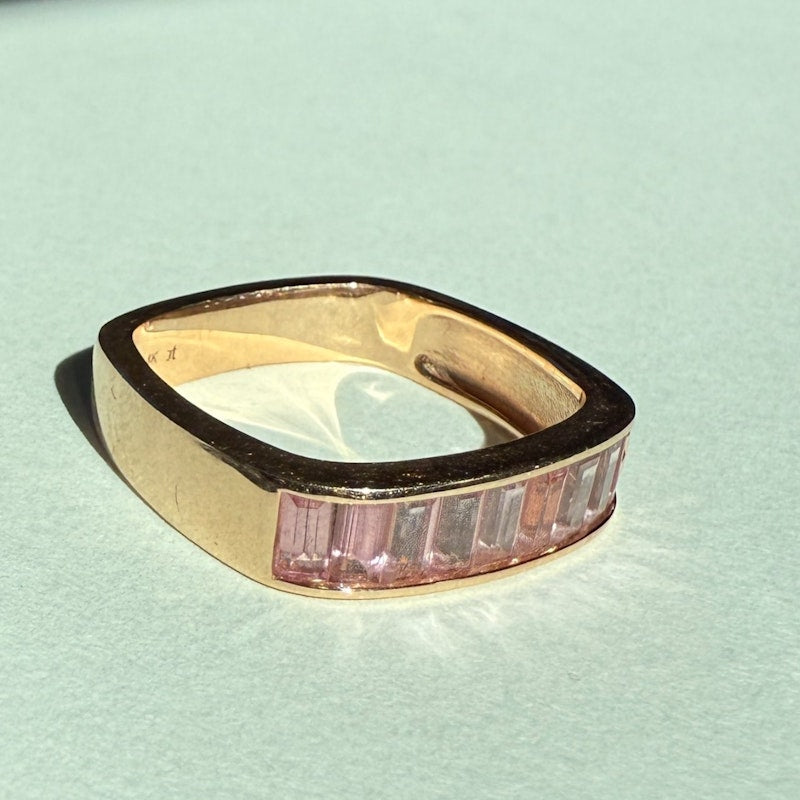 Jane Taylor 14k Rose Gold Pink Baguette Tourmaline Square Ring