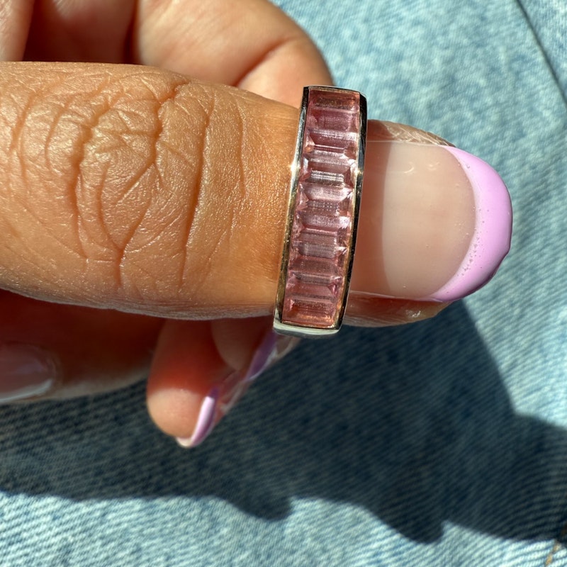 Jane Taylor 14k Rose Gold Pink Baguette Tourmaline Square Ring