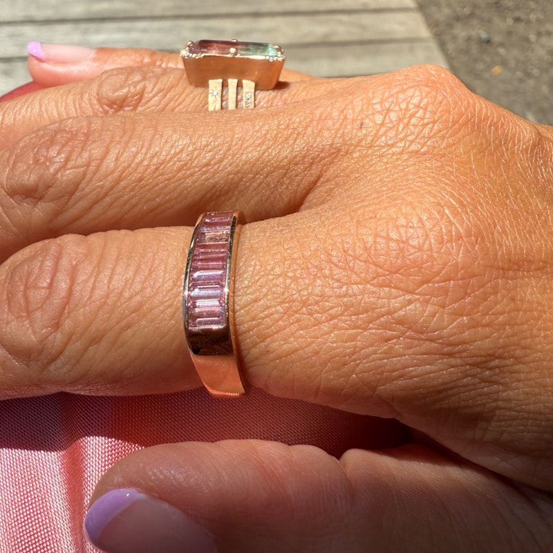 Jane Taylor 14k Rose Gold Pink Baguette Tourmaline Square Ring